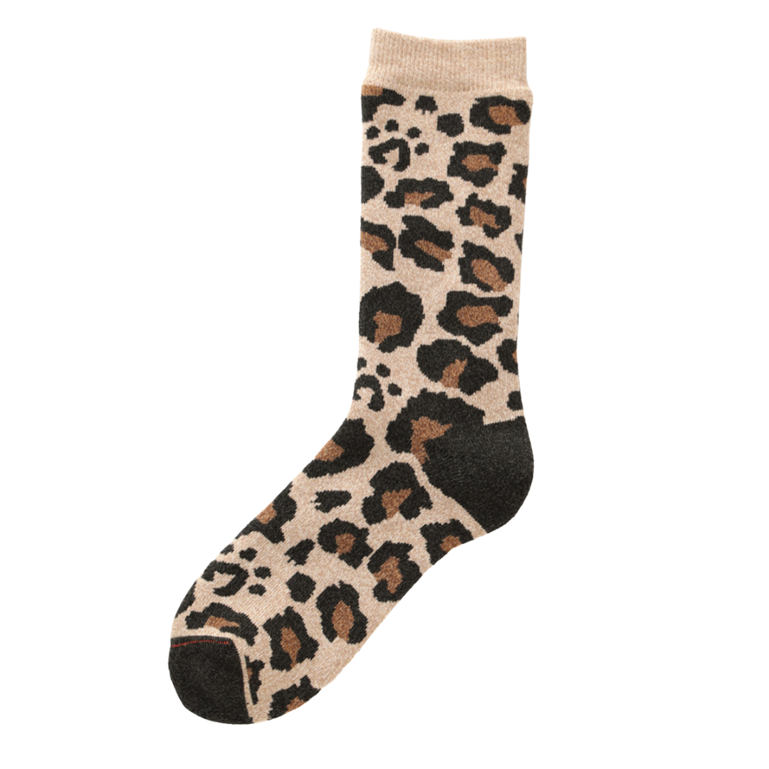 ROTOTO Pile Leopard Crew Socks - Beige
